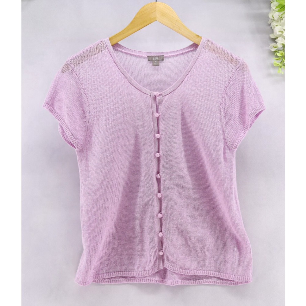 J. Jill Women's Medium Linen Cardigan Top Lavender Cottage Bohemian Resort